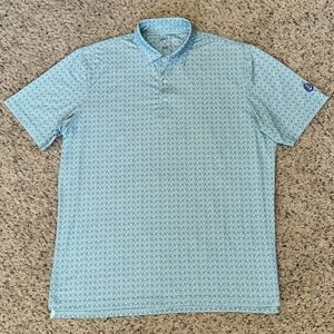 Johnnie-O Polo Shirt Mens XL Blue Geo Print Performance Stretch Golf Casual